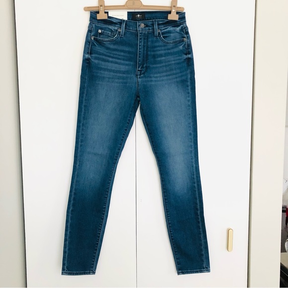 7 for all mankind the high waist skinny jeans blue 28 - Picture 1 of 10